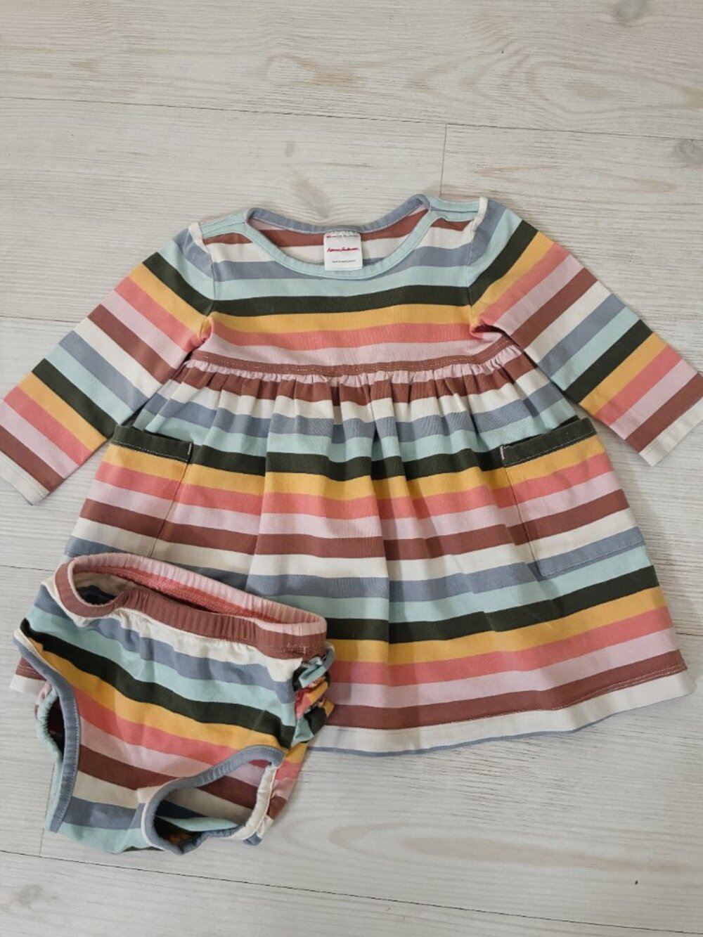 Hanna Andersson Baby Girls Multi Stripe Dress & Ruffle Bloomer Set 18-24 M